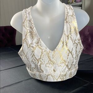 Fabletics Gold and White Sleeveless Crop Tank Top impact sports bra